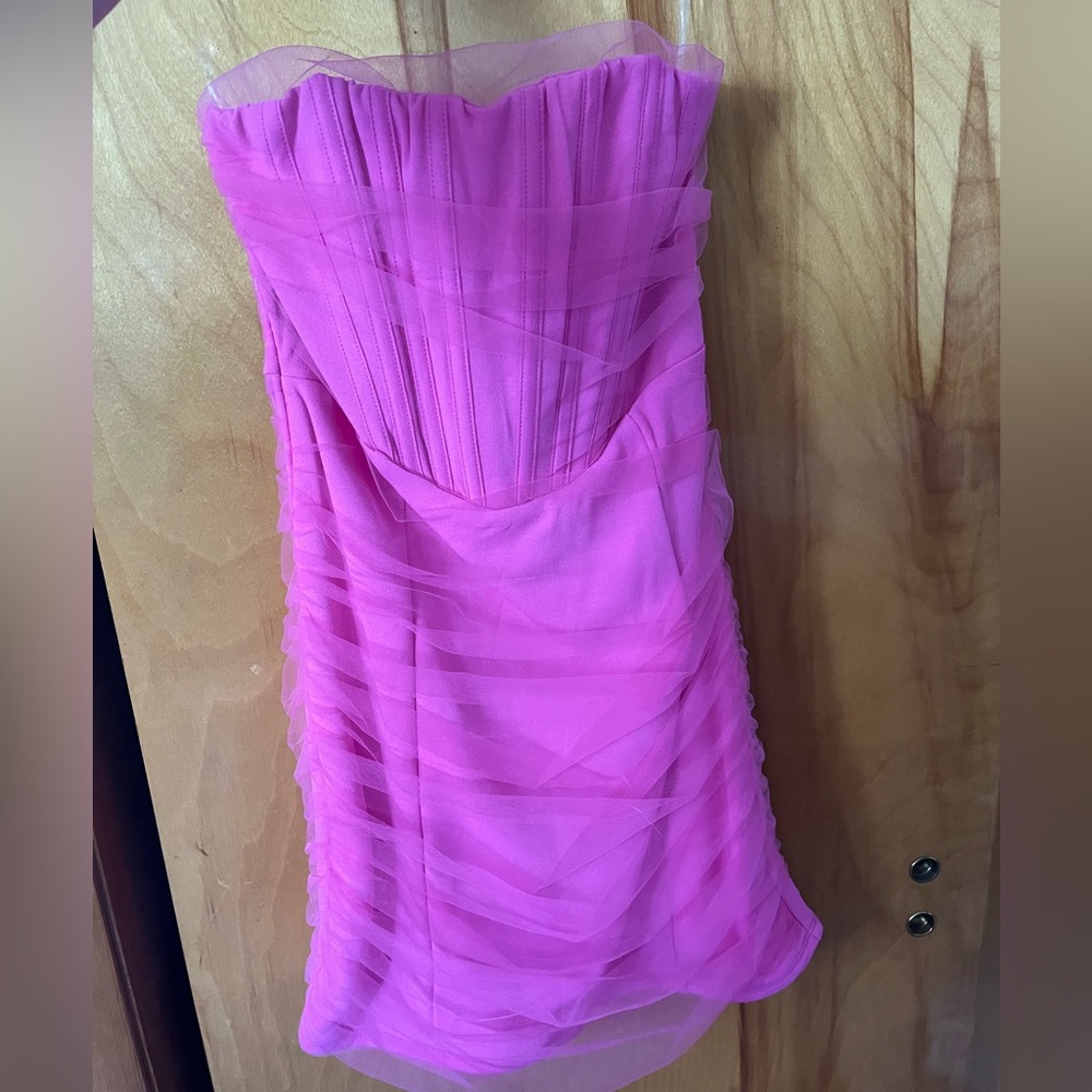 Pink Strapless Ruched Bodycon Dress
